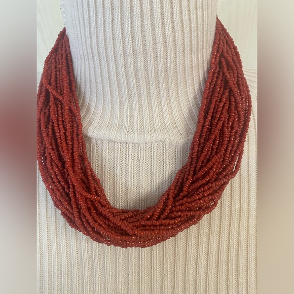 Vintage Handmade India Naga Coral Glass
Bead Necklace - Picture 4 of 6